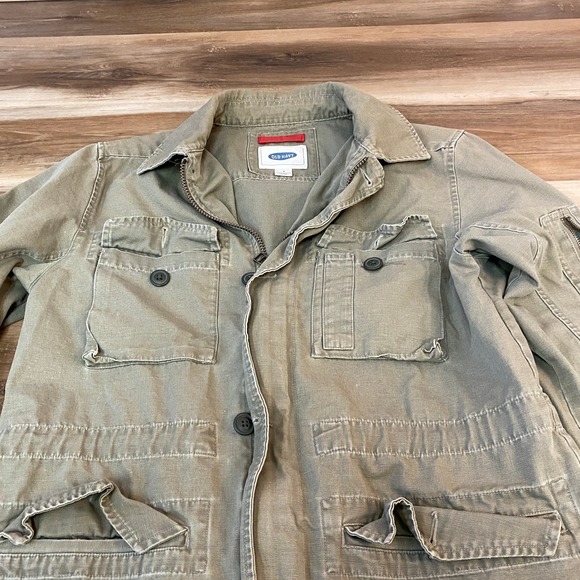 Old Navy Military Field Jacket Mens Small Army Green Full Zip Cotton Utility Zip - Picture 3 of 10